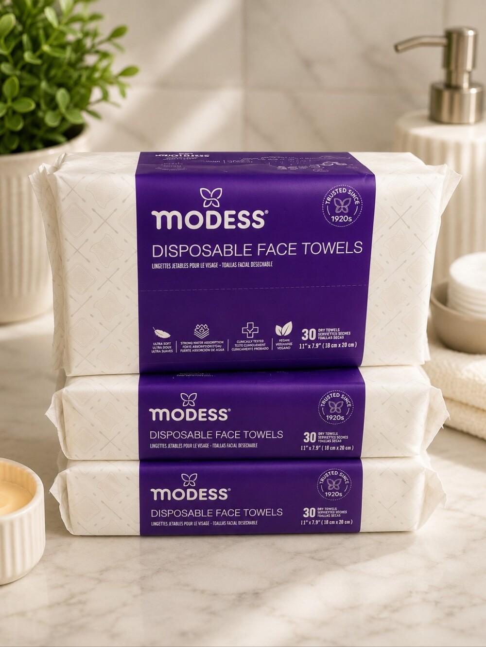 BEST-SELLING MODESS DISPOSABLE FACE TOWELS 3-PACK/30 COUNT EACH
